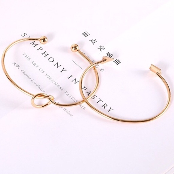 Boho Gold Arrow & Love Knot Bangle Cuff Bracelet - Picture 3 of 5